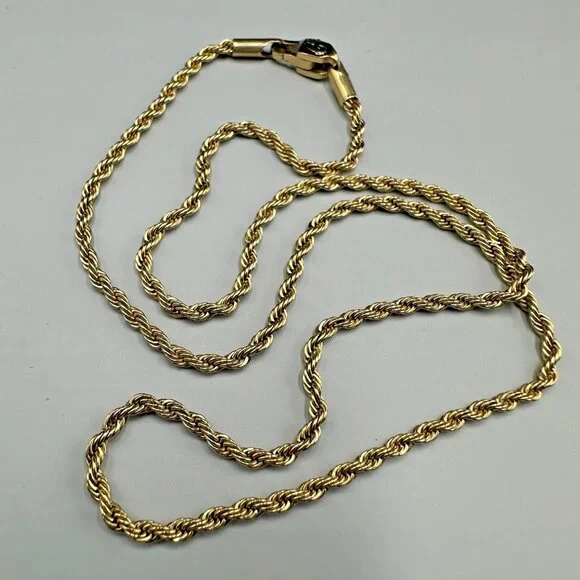 Gld Shop Rope Chain Necklace Men 18K Yellow Gold Plated Choker 2MM 16.5 Inch